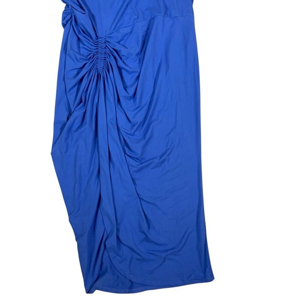 Eloquii Blue Ruched Bodycon Tank Midi Dress Curve Plus Size 24 Stretch - Picture 3 of 6